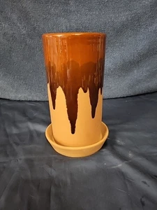 Jarrón esmalte por goteo Pier 1 ¡8,75 pulgadas de alto! Cerámica roja esmalte marrón 2 tonos  - Imagen 1 de 9