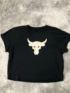 Under Armor Project Rock Womens T Shirt Large Black Loose Fit Logo Iron Paradise - Picture 1 of 4