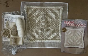 Yarn SUNSET NEEDLEPOINT PILLOW VTG 70’s Handmade Finished Front KIT COMPLETE - Picture 1 of 10