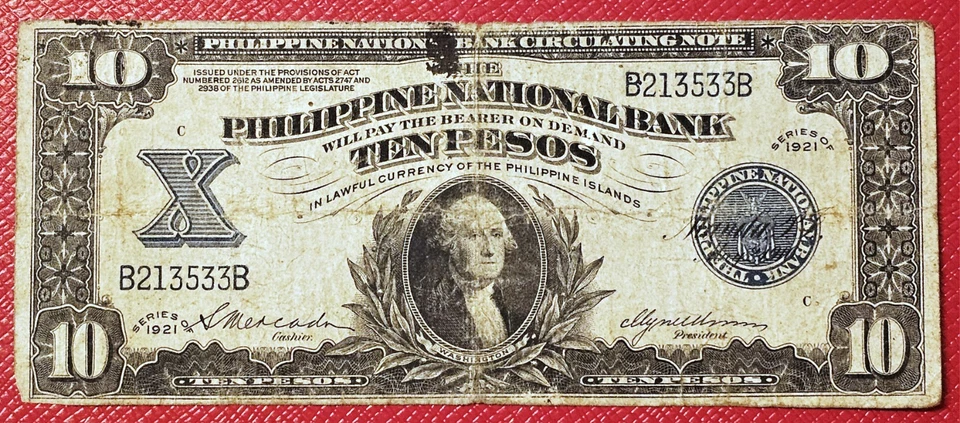 BANCO NACIONAL DE FILIPINAS 1921 10 PESOS P-54 - MUY BUEN ESTADO Foto 1 de 2