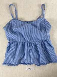 Old Navy Tank Top Womens Large Blue Stripe Spaghetti Strap Peplum Pullover - Picture 1 of 7