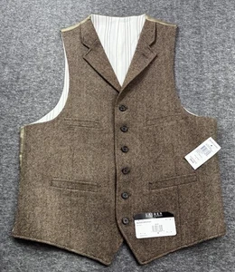 Lauren Ralph Lauren Wool Tweed Vest Mens Size M Slim Brown Herringbone NWT - Picture 1 of 12