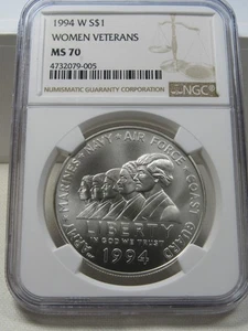 1994 W Women Veterans commemorative dollar coin NGC MS 70 - Picture 1 of 4