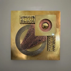 Vintage MCM Abstract Wall Sculpture 20”x20” Brutalist Metal Art Panel Jere Style - Picture 1 of 4