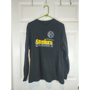Men's sz L (fits like M) Black Long Sleeved Pittsburgh Steelers T Shirt Majestic - Picture 1 of 5