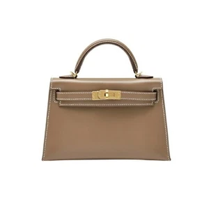 Hermes Kelly Mini Dutadelakt Etoupe Yellow Gold Hardware B Engraved Used YUKI-0 - Picture 1 of 6