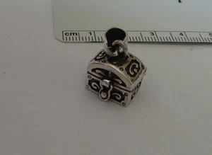 Sterling Silver 25x13x12mm Treasure Chest Trunk Movable Prayer Box Charm w/ bale - Picture 1 of 7