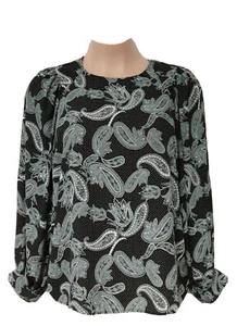 Camicetta donna Plus XXL ANN TAYLOR nera/argento bianca a pois paisley LS nuova con etichette - Foto 1 di 5