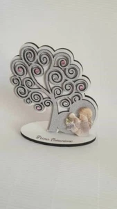 BOMBONIERE ALBERO VITA COMUNIONE BIMBA su legno glitter - Foto 1 di 3