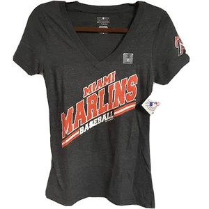 New with tags Miami Marlins Baseball MLB v-neck t-shirt womens xs soft - Picture 1 of 8
