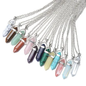 30X Natural Quartz Crystal Chakra Healing Point Pendulum Stone Pendant Necklace - Picture 1 of 12