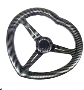 Black Carbon Fiber Style Heart Shaped Steering Wheel, ABS Grip, Steel, 3-Spoke - Picture 1 of 9