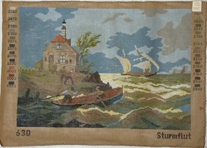 STORM SURGE / TIDE & BOATS Sturmflut Needlepoint Tela 19 3/4" x 13 3/4" - Foto 1 di 1
