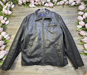 US Polo Assn Men's Size Large Brown Zip Faux Leather Jacket Motorcycle Bad Boy - Picture 1 of 16