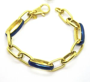 Bracelet Chain Idandi in Silver 925 Gold with Blue Enamel - Made in Italy - Picture 1 of 2
