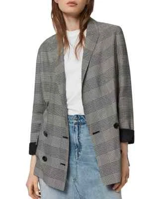 Blazer ALLSAINTS Mujer Talla 00 Gris Cuadros Doble Pecho Relajado Helei Sera Foto 1 de 4