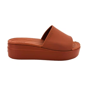 Womens 8 W8 Crocs LiteRide Brooklyn Low Wedge Platform Slides Sandals Red Brown - Picture 1 of 13
