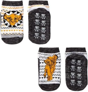 DISNEY LION KING CHILD'S GRIP SOCKS-2 PAIRS-White/Black/Gold Ages 4-6 Med - Picture 1 of 4