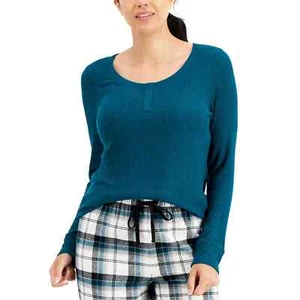 CHARTER CLUB Ribbed Henley Pajama Top, teal evergreen Large - Picture 1 of 6