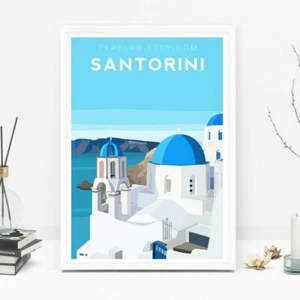 Santorini Art Print, Greece Travel Poster, Santorini Original Illustration - Picture 1 of 6