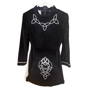IRISH DANCE SOLO Black Velvet Dress With White Cape White Embroidered Handmade - Picture 1 of 16