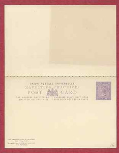 MAURITIUS QV 1883 POSTAL CARD WITH REPLY H&G # 5 MINT EXCELL COND FREE SHIPPING