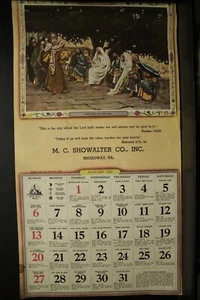 M C Showalter Co, Broadway Virginia vintage 1957 Calendar Bible scenes verses - Picture 1 of 3