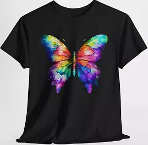 Rainbow Butterfly Watercolor Graphic T Shirt Tee Top S-XL, Plus Size 2X 3X 4X 5X - Picture 1 of 38