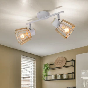 Faretto da Soffitto Lampada Wood Spot 2 Fiamma Punti Flessibile Campagna E27 - Foto 1 di 10