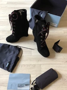Prada Stiefel Damen Prada Schnürstiefelette High Heel Wildleder UK7 EU40 Schwarz - Bild 1 von 12