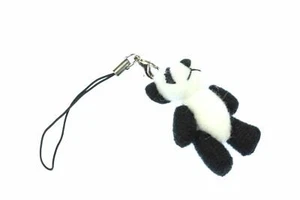 Panda Orsacchiotto Ciondolo Cellulare Miniblings Gioiello Peluche Bianco Schwz - Zdjęcie 1 z 4