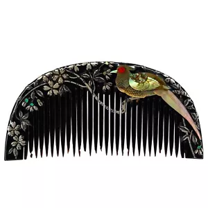 Ornamento per capelli vintage giapponese intarsio nero laccato Kushi Kanzashi: settembre23-K - Foto 1 di 4