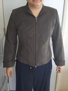 Alfani Snake Print Genuine Leather Jacket Front Zip Womens Size Large Brown - Picture 1 of 8