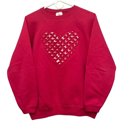 Винтажный милый сердце вырез дизайн ворота пуловер красный толстовка L Hanes ее путь - Изображение 1 из 4