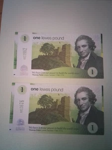 Lewes UK Pound Notes X 2 Mint Condition 2009 - Picture 1 of 4