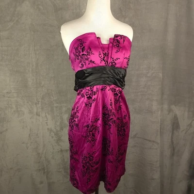 Vintage Trixxi Y2K Strapless Velvet Burnout Dress Babydoll Hot Pink Size 5 HOCO - Image 1 of 4