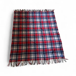 Vintage Pendleton Tartan Red Blue Plaid Stadium Blanket Throw Wool 70” X 60” - Picture 1 of 3