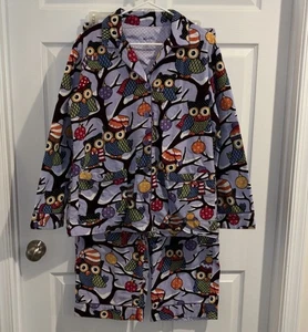 Nick & Nora Pajamas Set Purple Christmas Owl Print Flannel Women’s Size L - Picture 1 of 3