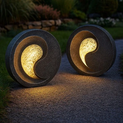 Solarlampe Außenleuchte Gartendeko Tischlampe Skulptur Steinoptik LED 2er Set - Bild 1 von 4