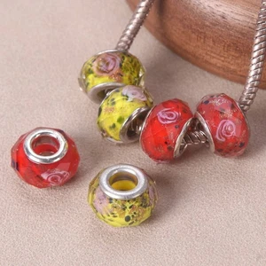 Lote de 25 dijes europeos de vidrio murano facetado Rondelle de 14x9 mm con agujero grande - Imagen 1 de 4