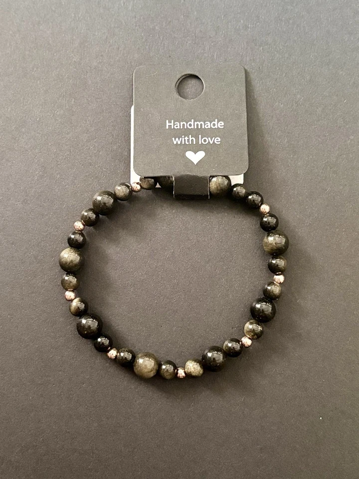 Armband Goldobsidian Rosé Gold Legiert Schwarz Umfang 19cm Schmuck Geschenk Neu - Bild 1 von 1