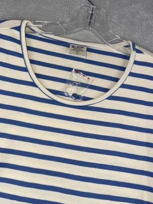 Blair 女式中号圆领衬衫短袖带纽扣全新带标签条纹 — 第 1/4 张图片