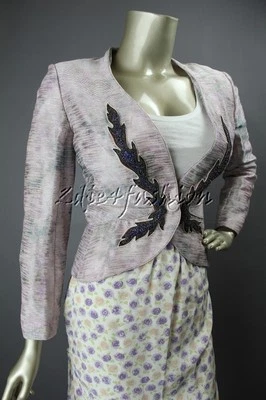 $3190 Nueva Chaqueta Acanalada NINA RICCI Rosa Púrpura Brillante Cuentas Llama Ajustada 8 40 Foto 1 de 4