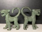 Pair of Benin Style Bronze Leopards – African Tribal Art Statues – Edo Kingdom