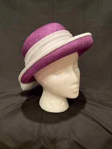Ruth Kropveld Vintage Women's Straw Hat Purple with White Bow - Picture 1 of 7