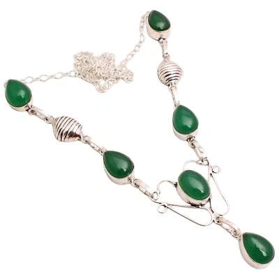 Verde Onice Gemma Placcato Argento Handmade Gioielli Collana Regalo 22 G N-607 - Immagine 1 di 3