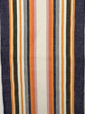 Traditional Linen Blend TABLE RUNNER Striped 36" x 24"  Blue Gray Orange Pink - Image 1 of 2