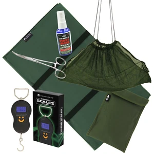 Carp Fishing Net Welfare Bundle Unhooking Mat Digital Scale Sling Forceps Plus! - Picture 1 of 1