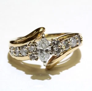 Anillo de compromiso oro amarillo 14k .75ct SI1-2 H diamantes marquesa 5.4g damas 5 - Imagen 1 de 7