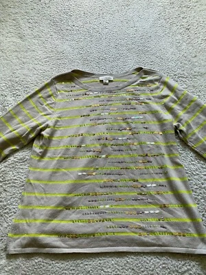 Suéter Pullover Coldwater Creek Mujer Rayas Cuentas Manga 3/4 Beige Talla 16 Foto 1 de 4